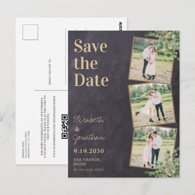 Cartão Postal Greenerescer Foto Código QR Slate Wedding Data (Frente/Verso)