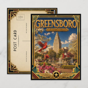 Cartão Postal Greensboro Carolina do Norte Arte Deco Vintage Dou