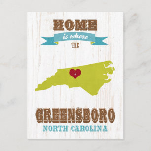 Cartão Postal Greensboro, Carolina do Norte Mapa – Lar é Onde Es