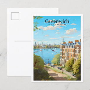 Cartão Postal Greenwich London - Viagens vintage de Arte na Ingl