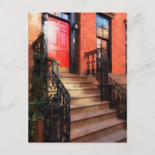 Cartão Postal Greenwich Village Brownstone com Porta Vermelha