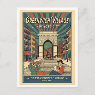 Cartão Postal Greenwich Village NYC Retro anos 1950