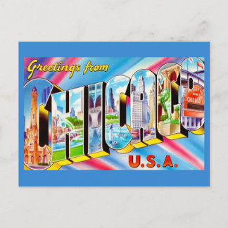 Cartão Postal Greetings from Chicago Crazy Colorful Postcard