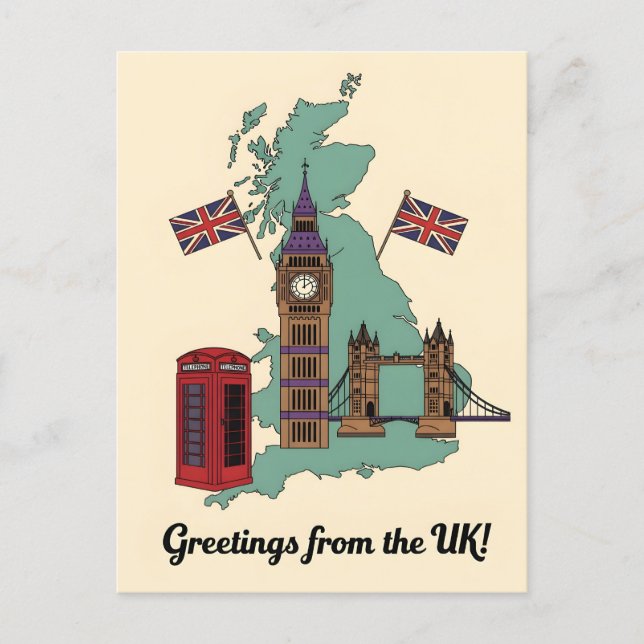 Cartão Postal Greetings from the UK British Landmarks Travel (Frente)