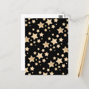 Cartão Postal Grelha de ouro de champanhe faísca Estrelas padrão