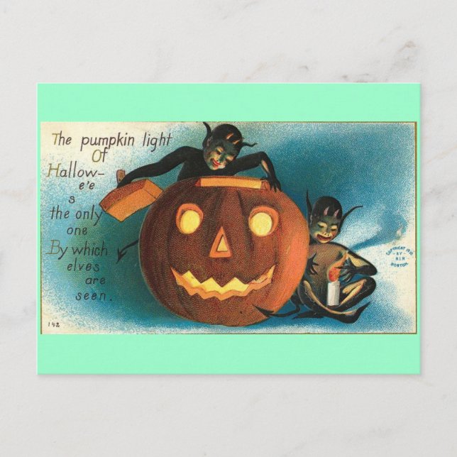 Cartão Postal Gremlin Goblin Vintage Pumpkin (Frente)