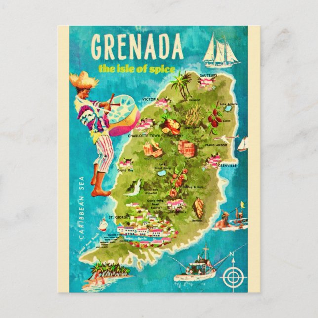 Cartão Postal Grenada Island Map Postcard (Frente)
