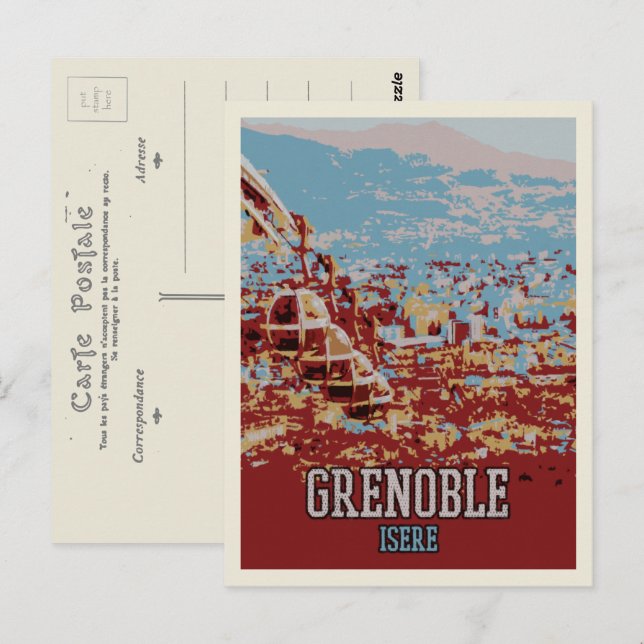 Cartão Postal Grenoble panorâmica ilustração França (Frente/Verso)
