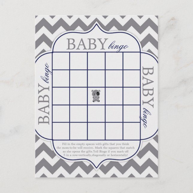 Cartão Postal Grey Chevron com Panda Baby Bingo (Frente)