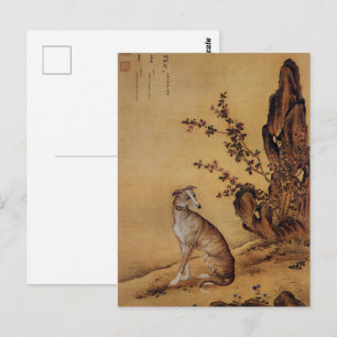 Cartão Postal Greyhound Chinês Vintage sob Arte de Florescer