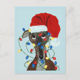 Cartão Postal Greyhound Papai Noel Enroscado Em Luzes De Natal
