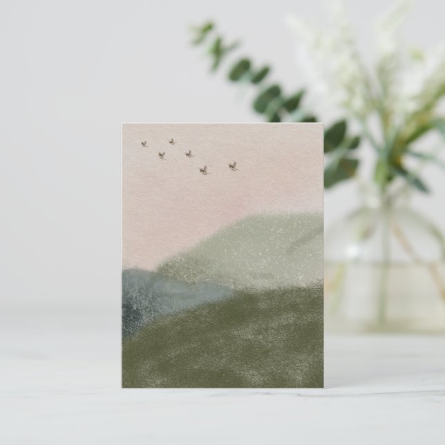 Cartão Postal Grief Mourning Loss Flying Birds In Mountains Card (Em pé/Frente)