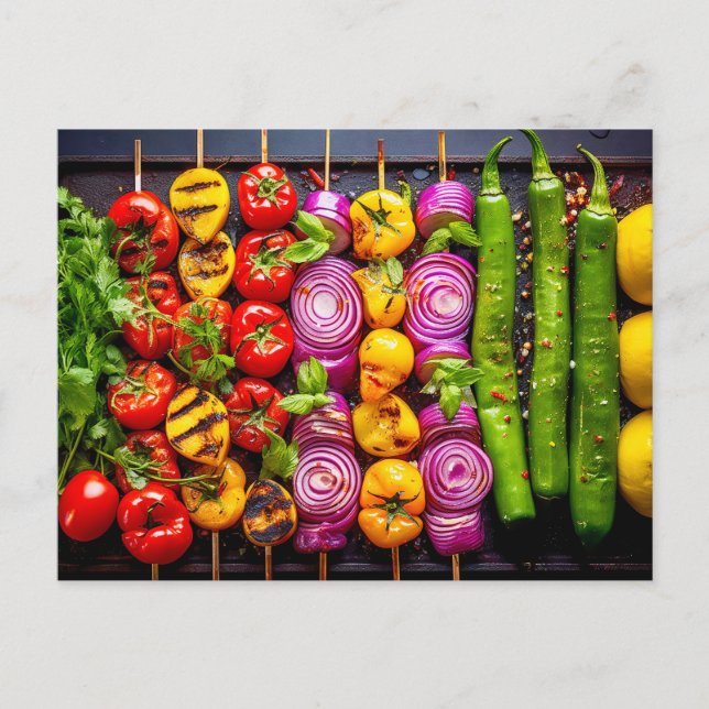 Cartão Postal Grilled Vegetable. Array of beautifully charred ve (Frente)