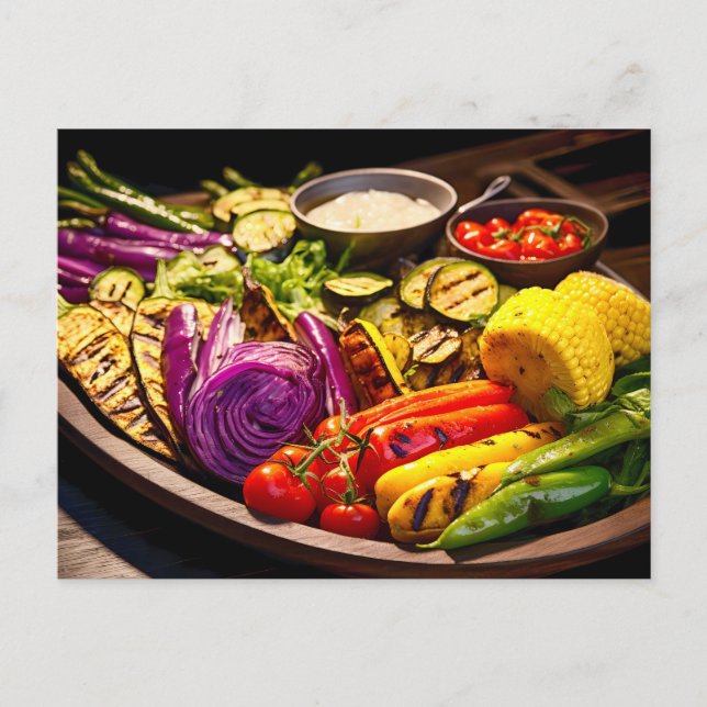Cartão Postal Grilled Vegetable. Array of beautifully charred ve (Frente)