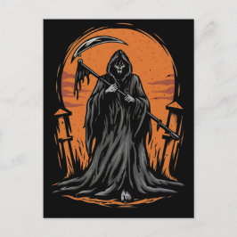 Cartão Postal Grim Reaper Cartoon in Sunset Graveyard
