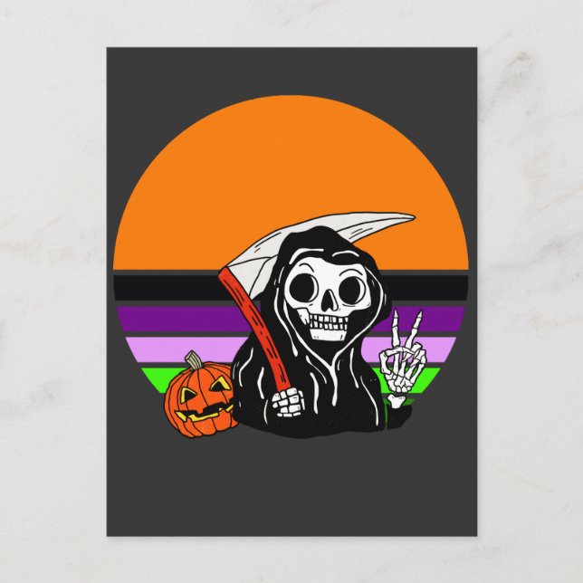 Cartão Postal Grim Reaper - Halloween Sunset Jack O'Lantern (Frente)