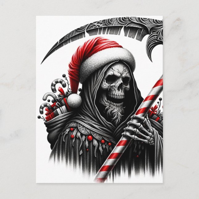 Cartão Postal Grim Reaper Papais noeis de horror Natal (Frente)