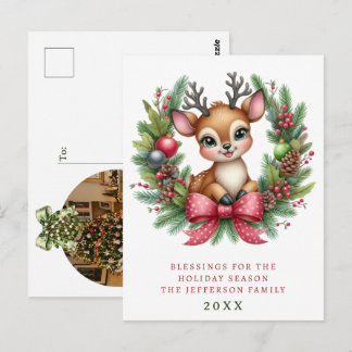 Cartão Postal Grinalda de Natal de Veado Fofo Personalizada