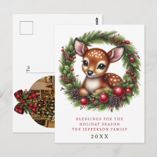 Cartão Postal Grinalda de Natal de Veado Fofo Personalizada