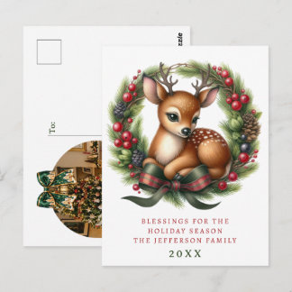 Cartão Postal Grinalda de Natal de Veado Fofo Personalizada