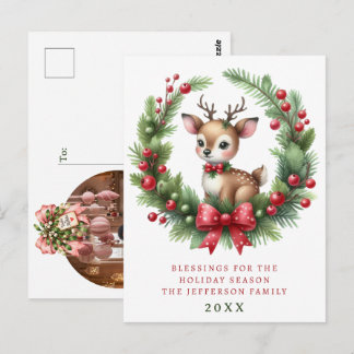 Cartão Postal Grinalda de Natal de Veado Fofo Personalizada
