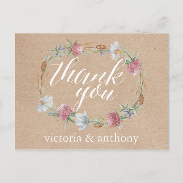 Cartão Postal Grinalda do Wildflower em obrigados do casamento (Frente)