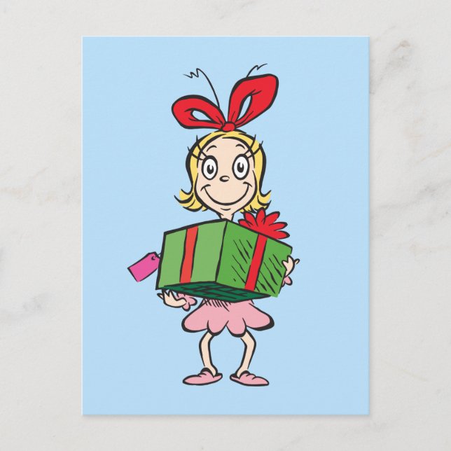 Cartão Postal Grinch | Cindy-Lou Who - Segurando Presente (Frente)