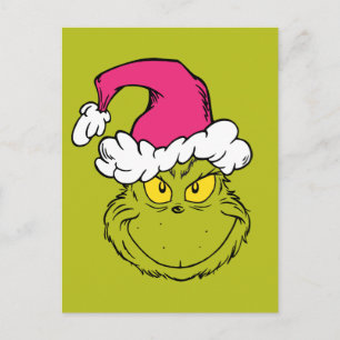 Cartão Postal Grinch com Chapéu de Papai Noel Rosa