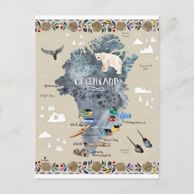 Cartão Postal "Gronelândia: 13 ct./hoje - Pintura à mão (Frente)