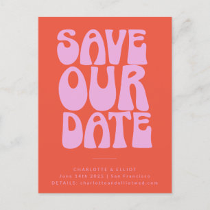 Cartão Postal Groovy 70s Rosa Laranja Simples Salvar A Data