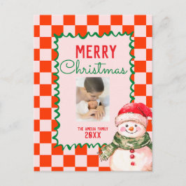 Cartão Postal Groovy Christmas snowman Photo 