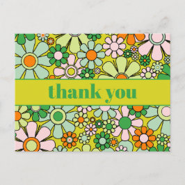 Cartão Postal Groovy Floral Colorido Anos 60 70 Obrigado