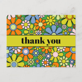 Cartão Postal Groovy Floral Colorido Retro Anos 60 70 Obrigado