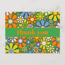 Cartão Postal Groovy Floral Colorido Retro Anos 60 70 Obrigado