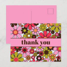 Cartão Postal Groovy Floral Retro dos Anos 60 70 Flores Obrigado