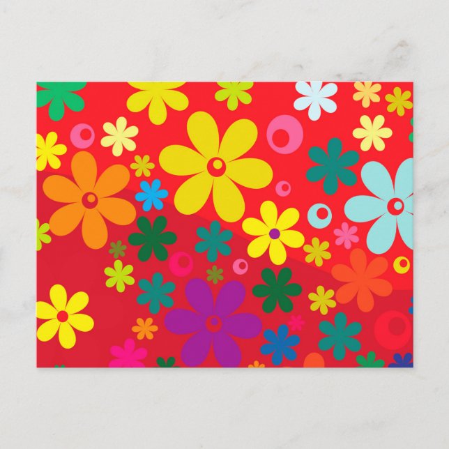 Cartão Postal Groovy Hippie Colorful Flowers Love (Frente)