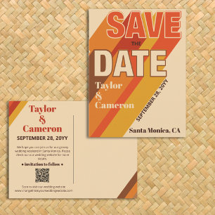 Cartão Postal Groovy Long Shadow Typografia Orange Brown Casamen