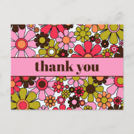 Cartão Postal Groovy Retro Floral Anos 60 70 Flores Agradeciment