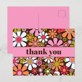 Cartão Postal Groovy Retro Floral Anos 60 70 Flores Obrigado