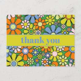 Cartão Postal Groovy Retro Floral Colorido Anos 60 70 Obrigado