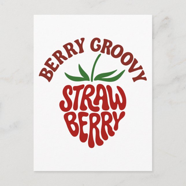 Cartão Postal Groovy Strawberry Retro 70s Vibes (Frente)