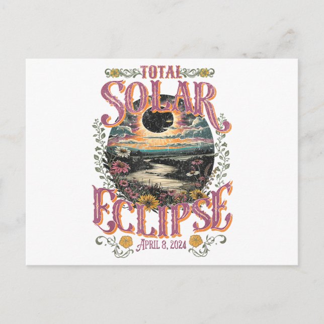 Cartão Postal Groovy Total Solar Eclipse 8 de abril de 2024 Astr (Frente)