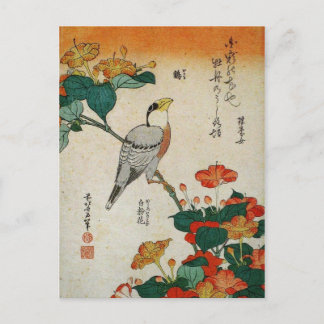 Cartão Postal Grosbeak japonês e Mirabilis Jalapa (Hokusai)