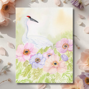 Cartão Postal  Grou-de-pescoço-com-anêmonas-pastel 