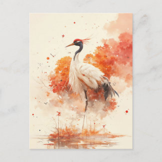 Cartão Postal Grou-de-pescoço-vermelho em Paisagem de Pântano de