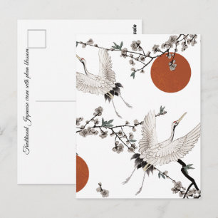 Cartão Postal Grua japonesa tradicional com flor de ameixa
