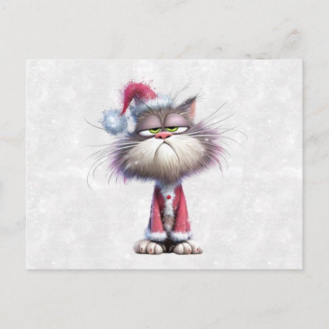 Cartão Postal Grumpy Christmas Kitten (Frente)