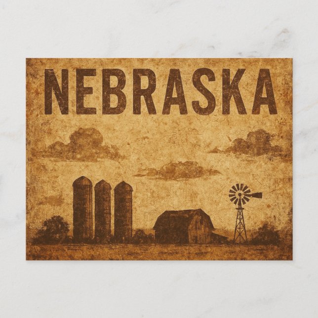 Cartão Postal Grunge Angustiado Nebraska (Frente)
