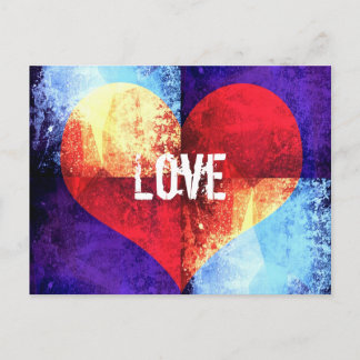Cartão Postal Grunge Love Heart on Blue Postcard