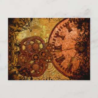 Cartão Postal Grunge Steampunk Gear e Clock